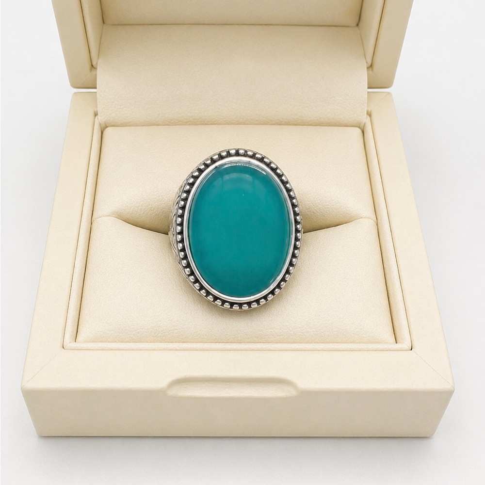 925 Sterling Silver Green Stone Signet Men’s Ring Size 9